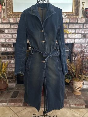 Vtg Y2K Mix It Women’s Denim Button Up Trench Coat Sz 4